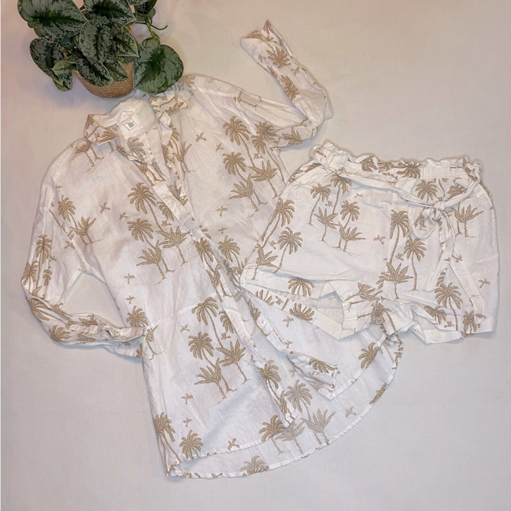 Desmond & Dempsey X H&M White Matching Set Oversized Long Sleeve Top & Shorts